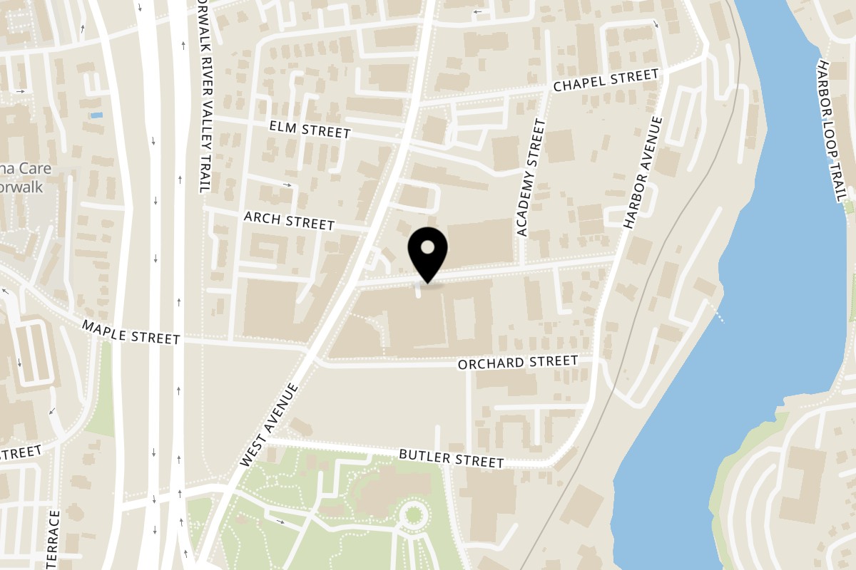 Map showing the location of Fresh Monkee Norwalk on 10 Merwin St in Norwalk